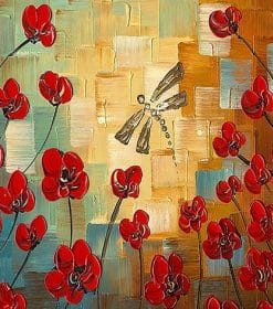 Dragonfly and Red Flowers Paint By Numbers
