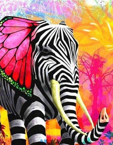 Colorful Elephant and Butterflies Paint By Numbers