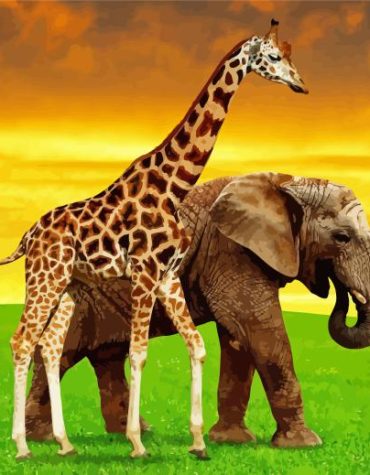 Sunset Safari with Elephants and Giraffes Paint By Numbers