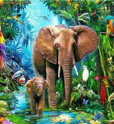 Elephants and Parrots Jungle Paint By Numbers