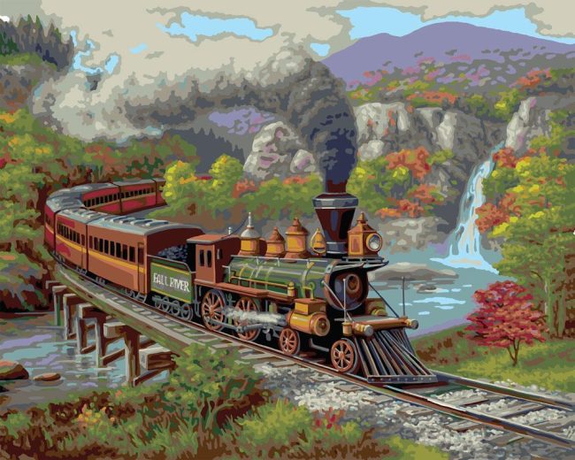 Fall River Train Landscape Paint By Numbers