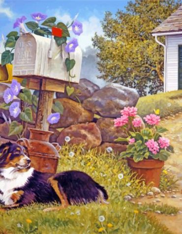 Farmhouse Dog Landscape Paint By Numbers