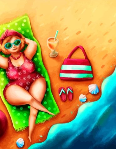 Beach Scene with Fat Lady Paint By Numbers