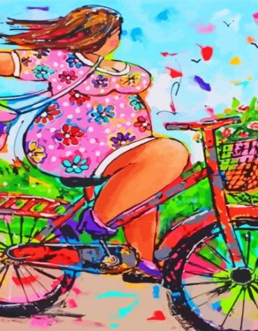 Fat Lady Riding Bicycle Paint By Numbers