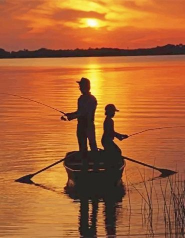 Father and Son Fishing Sunset Paint By Numbers