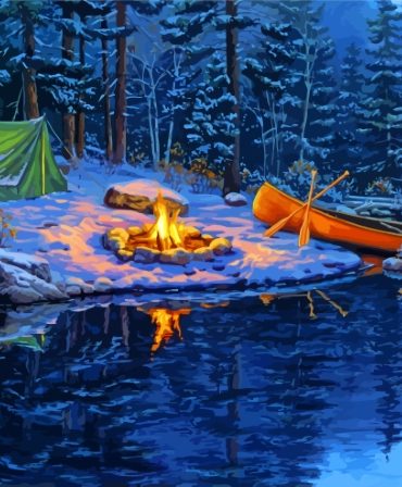Winter Night Fire Camping Paint By Numbers