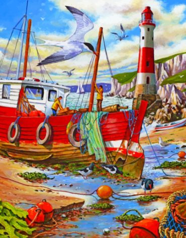 Fishing Boat Ocean Paint By Numbers