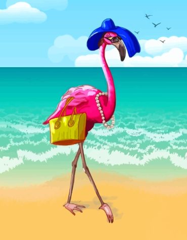 Pink Flamingo in Hat Paint By Numbers