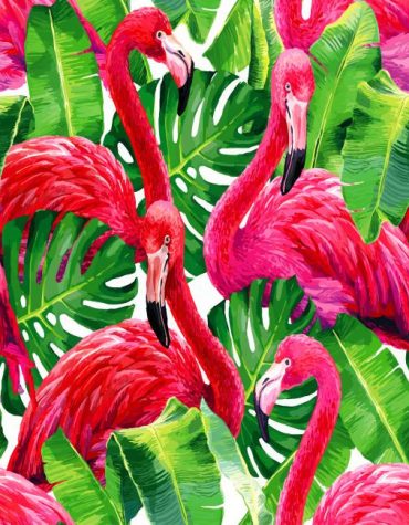 Flamingos in Tropical Leaves Paint By Numbers