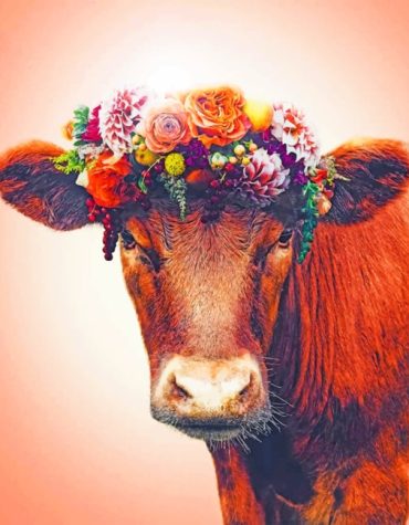 Cow with Floral Crown Paint By Numbers