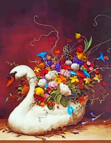 Elegant Swan with Flowers Paint By Numbers
