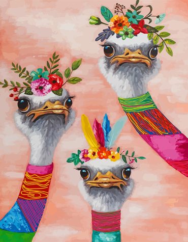 Floral Ostriches Paint By Numbers