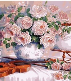 Pink Roses and Violins Paint By Numbers