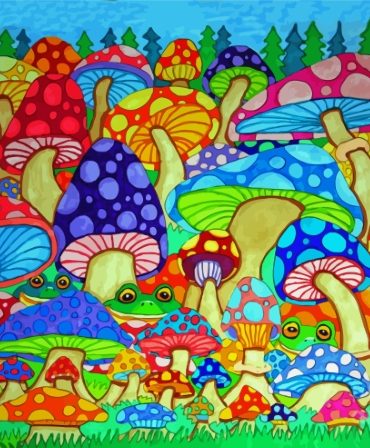 Frog and Mushroom Illustration Paint By Numbers