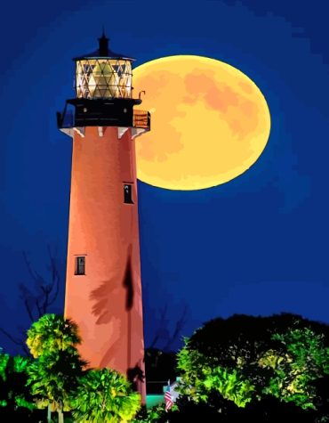 Moonlit Lighthouse by the Beach Paint By Numbers
