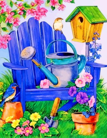 Birdhouse Garden Scene Paint By Numbers
