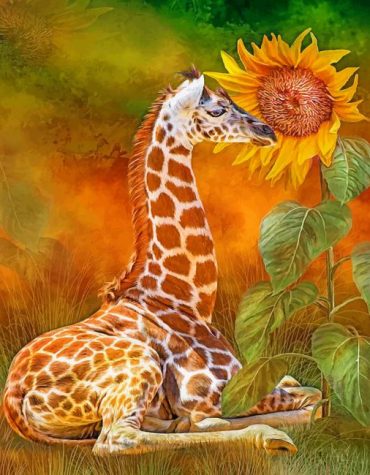 Giraffe and Sunflower Coloring Paint By Numbers