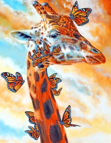 Giraffe and Monarch Butterflies Paint By Numbers
