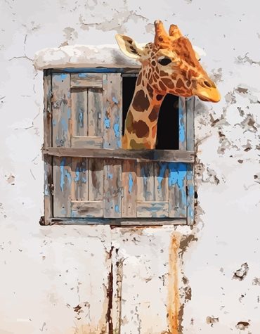 Giraffe Peeking Through Window Paint By Numbers