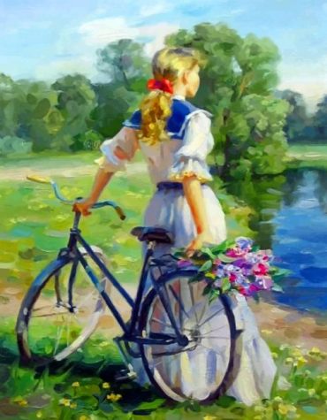 Girl on a Bicycle Paint By Numbers