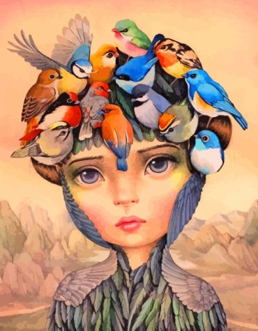 Blue Birds and Girl Paint By Numbers