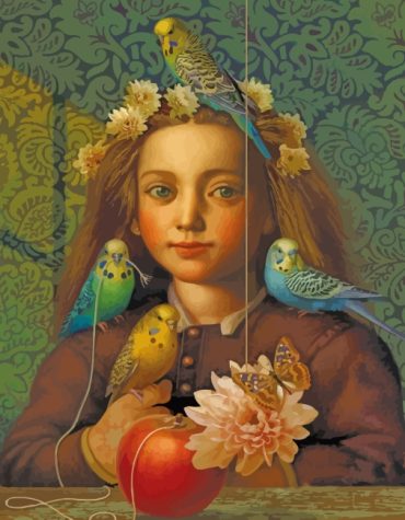 Girl with Budgies Paint By Numbers
