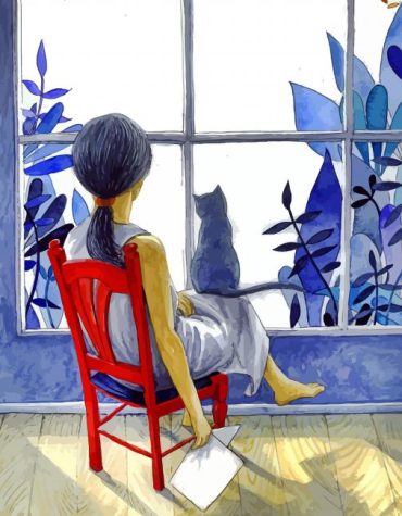 Girl and Cat by Window Paint By Numbers