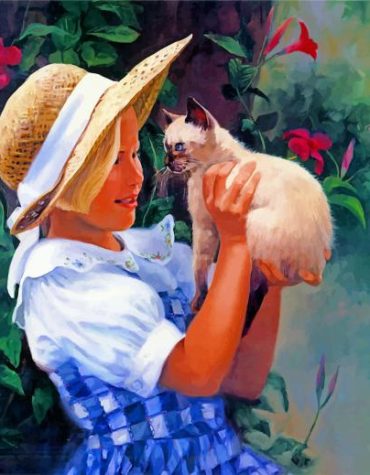 Siamese Cat and Girl Paint By Numbers