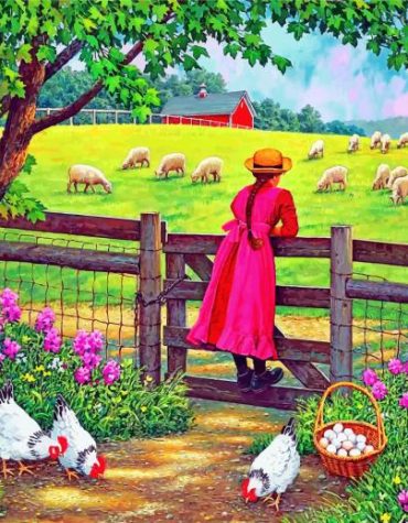 Farm Girl and Animals Paint By Numbers
