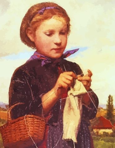 Girl Knitting by Albert Anker Paint By Numbers