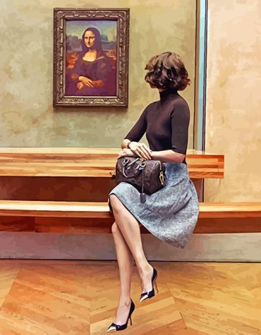 Woman Observing Mona Lisa Paint By Numbers