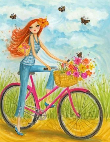 Girl On Bicycle Fun Paint By Numbers