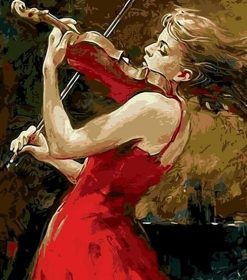 Girl in Red Dress Violin Paint By Numbers