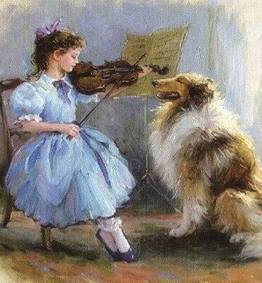 Vintage Violinist with Dog Paint By Numbers