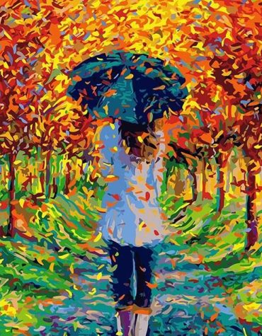 Lonely Woman with Umbrella in Autumn Paint By Numbers