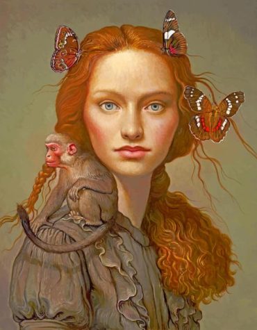 Girl and Monkeys with Butterflies Paint By Numbers