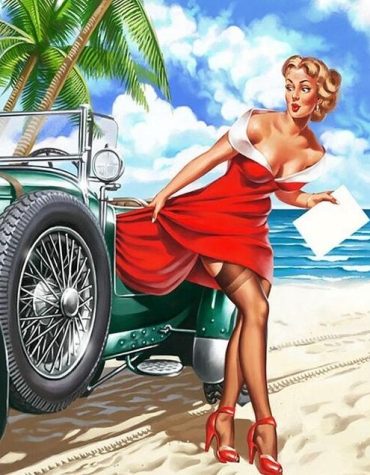 Aesthetic Red Dress Woman Paint By Numbers