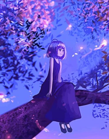 Anime Girl Under Purple Tree Paint By Numbers