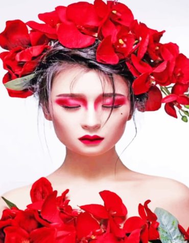 Girl with Red Flowers Paint By Numbers