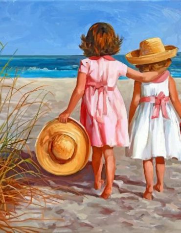 Girls Enjoying a Beach Day Paint By Numbers