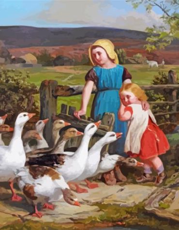 Countryside Girls With Geese Paint By Numbers