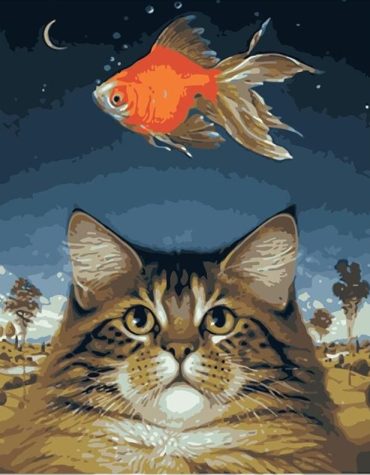 Golden Cat and Fish Paint By Numbers