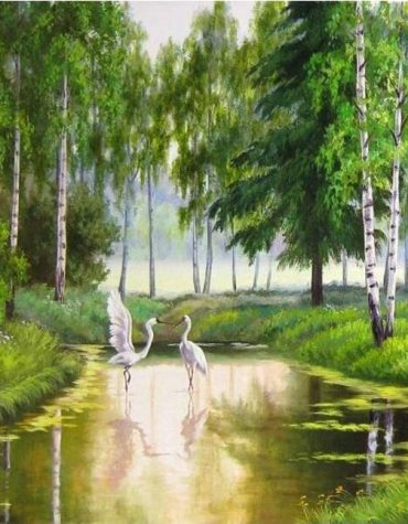 Green Forest River Paint By Numbers