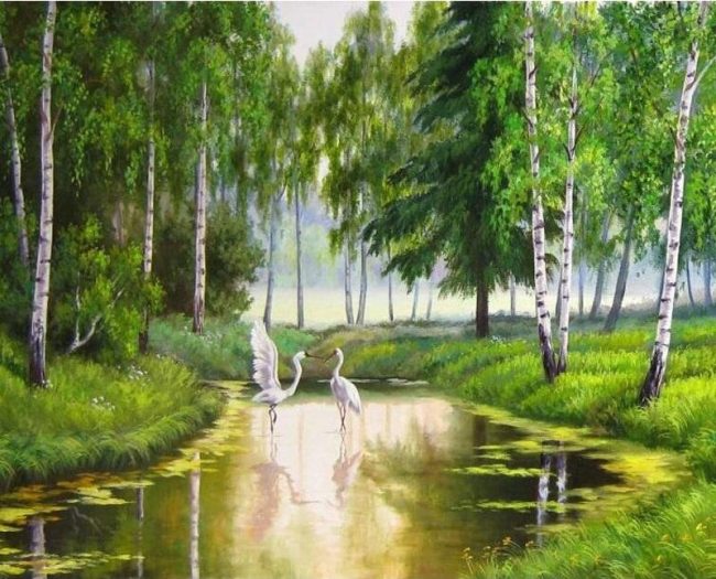 Green Forest River Paint By Numbers