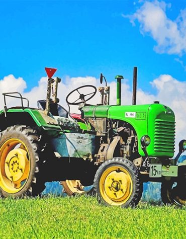 Green Tractor in Countryside Paint By Numbers