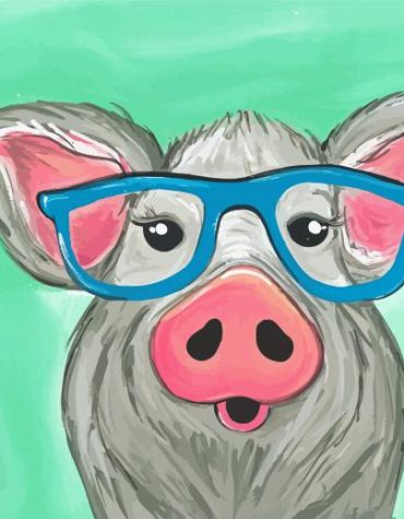 Grey Pink Pig Glasses Paint By Numbers