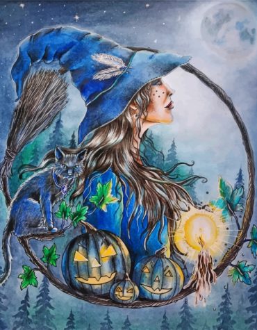 Witch & Cats Halloween Paint By Numbers