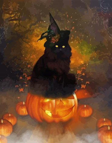 Black Cat and Pumpkin Halloween Paint By Numbers