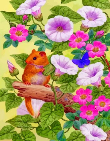 Hamster Floral Scene Paint By Numbers