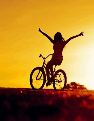 Sunset Silhouette Girl With Bike Paint By Numbers